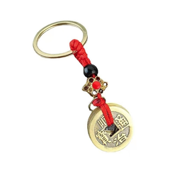 Móc khóa 5 đồng xu móc khóa Dây thừng thắt nút đỏ hình ngũ hoàng đế A4832