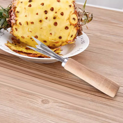 Dụng cụ gọt vỏ dứa hình chữ V, dao gọt dứa bằng thép không gỉ có cán gỗ, dụng cụ gọt vỏ dứa dạng đứng A5211