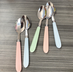 Thìa ăn cơm cán dày màu macaron dành cho học sinh và trẻ em, thìa ăn nhân viên văn phòng L1921