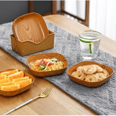 Đĩa Nhựa Vân Gỗ Đựng Trái Cây, Bánh Kẹo, Đồ Ăn Nhẹ , Mứt tết sang trọng A4062