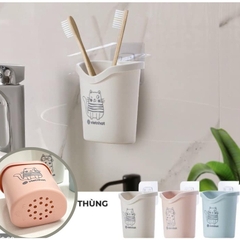 Cốc Dán Tường Cắm Bàn Chải Kem Đánh Răng Nhà Tắm Có Lỗ Thoát Nước Nhựa Việt Nhật (6370) A0923