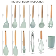 Bộ 12 Dụng Cụ Nấu Ăn Silicone 12 Món Cán Gỗ Kitchen Set Cao Cấp, Chịu Nhiệt, An Toàn, Chống Dính A5031