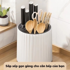 Giá Đựng Đũa Thìa Dao Kéo Hình Tròn Xoay 360 Độ Có Khay Hứng Nước A1471