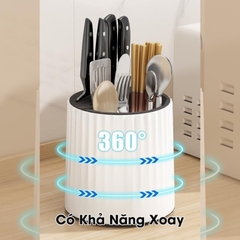 Giá Đựng Đũa Thìa Dao Kéo Hình Tròn Xoay 360 Độ Có Khay Hứng Nước A1471