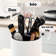 Giá Đựng Đũa Thìa Dao Kéo Hình Tròn Xoay 360 Độ Có Khay Hứng Nước A1471