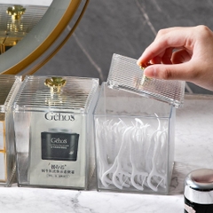 Hộp Trong Suốt Đựng Bông Tẩy Trang,  Bông Ngoáy Tay, Đựng Son Môi, Đồ Trang Điểm Cao Cấp Có Nắp A3241