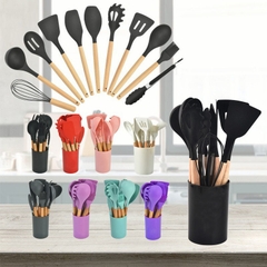 Bộ 12 Dụng Cụ Nấu Ăn Silicone 12 Món Cán Gỗ Kitchen Set Cao Cấp, Chịu Nhiệt, An Toàn, Chống Dính A5031