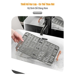Khay Úp Ly Cốc Trong Suốt Có Tay Cầm 2 Lớp Thoát Nước Nhựa Acrylic A4961