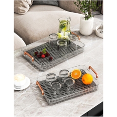 Khay Úp Ly Cốc Trong Suốt Có Tay Cầm 2 Lớp Thoát Nước Nhựa Acrylic A4961