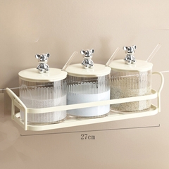 Khay 3 Hũ Đựng Gia Vị Nắp Gấu Kèm Thìa Trong Suốt ,Lọ Gia Vị Bằng Nhựa Cao Cấp A2361