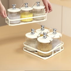 Khay 3 Hũ Đựng Gia Vị Nắp Gấu Kèm Thìa Trong Suốt ,Lọ Gia Vị Bằng Nhựa Cao Cấp A2361