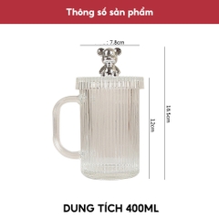 Ly Uống Nước Thủy Tinh Nắp Gấu Kèm Ống Hút Sang Trọng A2841
