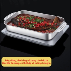 Khay Nướng Cá Om cá, Khay Nấu ăn inox 304 đa năng đựng thịt nướng, Lẩu nướng, khay đựng đồ ăn A2362