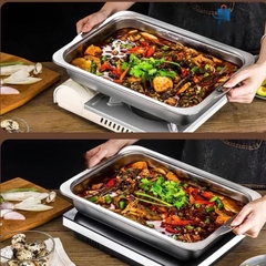 Khay Nướng Cá Om cá, Khay Nấu ăn inox 304 đa năng đựng thịt nướng, Lẩu nướng, khay đựng đồ ăn A2362