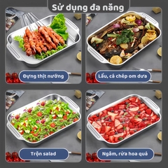 Khay Nướng Cá Om cá, Khay Nấu ăn inox 304 đa năng đựng thịt nướng, Lẩu nướng, khay đựng đồ ăn A2362