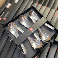 Hộp 5 Thìa Canh Soup Inox, Bộ 5 Muỗng ăn cơm đầu tròn sang trọng A3961