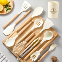Bộ 12 Dụng Cụ Nấu Ăn Silicone 12 Món Cán Gỗ Kitchen Set Cao Cấp, Chịu Nhiệt, An Toàn, Chống Dính A5031