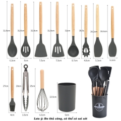 Bộ 12 Dụng Cụ Nấu Ăn Silicone 12 Món Cán Gỗ Kitchen Set Cao Cấp, Chịu Nhiệt, An Toàn, Chống Dính A5031