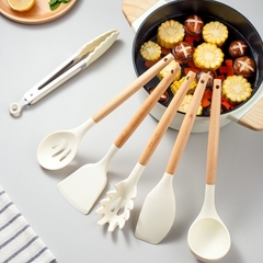 Bộ 12 Dụng Cụ Nấu Ăn Silicone 12 Món Cán Gỗ Kitchen Set Cao Cấp, Chịu Nhiệt, An Toàn, Chống Dính A5031