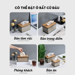 Hộp Đựng Khăn Giấy Trong Suốt Nắp Gỗ Khay Đựng Giấy Ăn Sang Trọng A1562