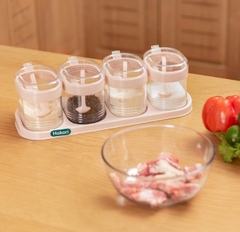 Bộ 4 Lọ Đựng Gia Vị Hokori Cao Cấp Size Lớn, Hũ Đựng Gia Vị Có Thìa Nhựa Trong Suốt Loại Xịn A4561