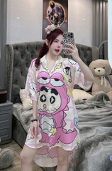 Đầm sơ mi lụa xước