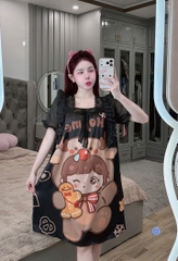 ĐẦM CỔ VUÔNG PHỐI REN LỤA XƯỚC
