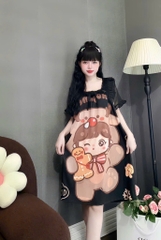 ĐẦM CỔ VUÔNG PHỐI REN LỤA XƯỚC