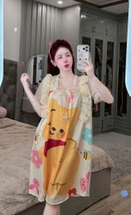 ĐẦM CỔ VUÔNG PHỐI REN LỤA XƯỚC