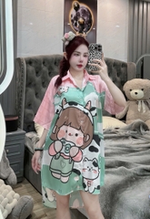 Đầm sơ mi lụa xước