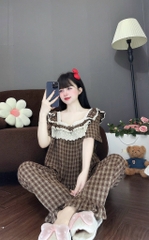 Đồ bộ tay ngắn cổ vuông lụa đũi mềm