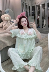 Đồ bộ tay ngắn thiết kế gắn hình thỏ lụa đũi mềm