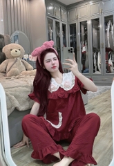 Đồ bộ tay ngắn thiết kế gắn hình thỏ lụa đũi mềm