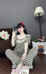 Đồ bộ tay ngắn cổ vuông lụa đũi mềm