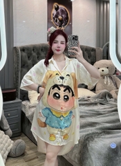 Đầm sơ mi lụa xước