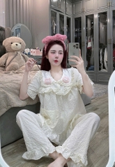 Đồ bộ tay ngắn thiết kế gắn hình thỏ lụa đũi mềm