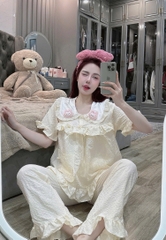 Đồ bộ tay ngắn thiết kế gắn hình thỏ lụa đũi mềm