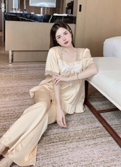 Đồ bộ tay ngắn cổ vuông lụa latin