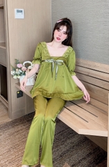 Đồ bộ tay ngắn cổ vuông lụa latin