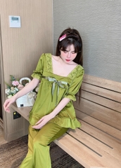 Đồ bộ tay ngắn cổ vuông lụa latin