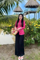 Đồ lam thanh lịch áo gấm quần lụa cao cấp