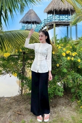 Đồ lam thanh lịch áo gấm quần lụa cao cấp
