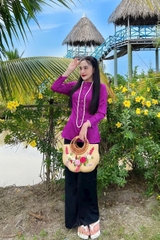 Đồ lam thanh lịch áo gấm quần lụa cao cấp