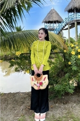 Đồ lam thanh lịch áo gấm quần lụa cao cấp