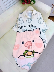 Đầm sơ mi lụa xước