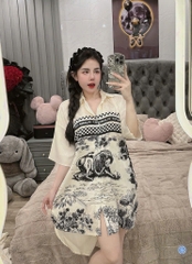 Đầm sơ mi lụa xước mềm mịn