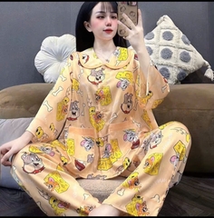 Đồ bộ tay lững cổ sen lụa latin