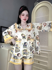 Đồ bộ đùi tay lững phối ren lụa latin