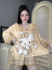 Đồ bộ đùi tay lững phối ren lụa latin