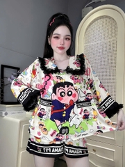 Đồ bộ đùi tay lững phối ren lụa latin